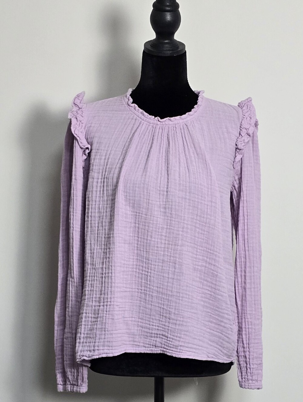 Lilac Long-Sleeve Ruffle-Trim Women's Top